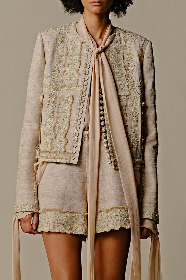 INTO THE EAST 25 Autumn/Winter Tussah Silk Embroidered Applique Buttoned Suit ITE-E1DGSS002SD22SU-SHA Sand
